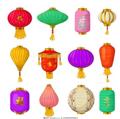燈籠,彩色燈籠 中式燈籠 花紋燈籠 矢量燈籠 宮燈-
