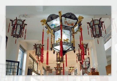 中式木藝八角吊穗手繪宮燈